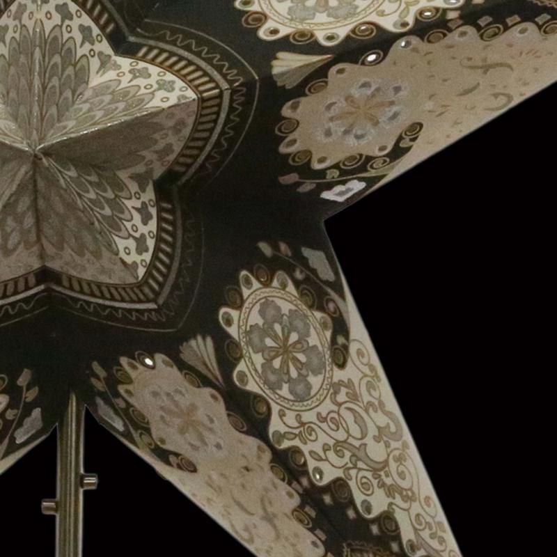 Royal Black Glitter  - Faltbarer Leuchtstern, Weihnachtsstern aus Papier mit 5 Zacken, 60 cm